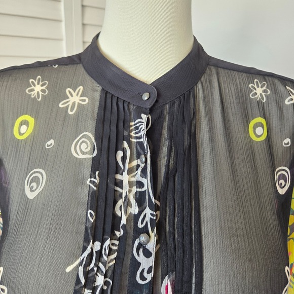Soft Surroundings Black Sheer Floral Boho Tunic Blouse Sz L Colorful Artsy Chic - Picture 3 of 9